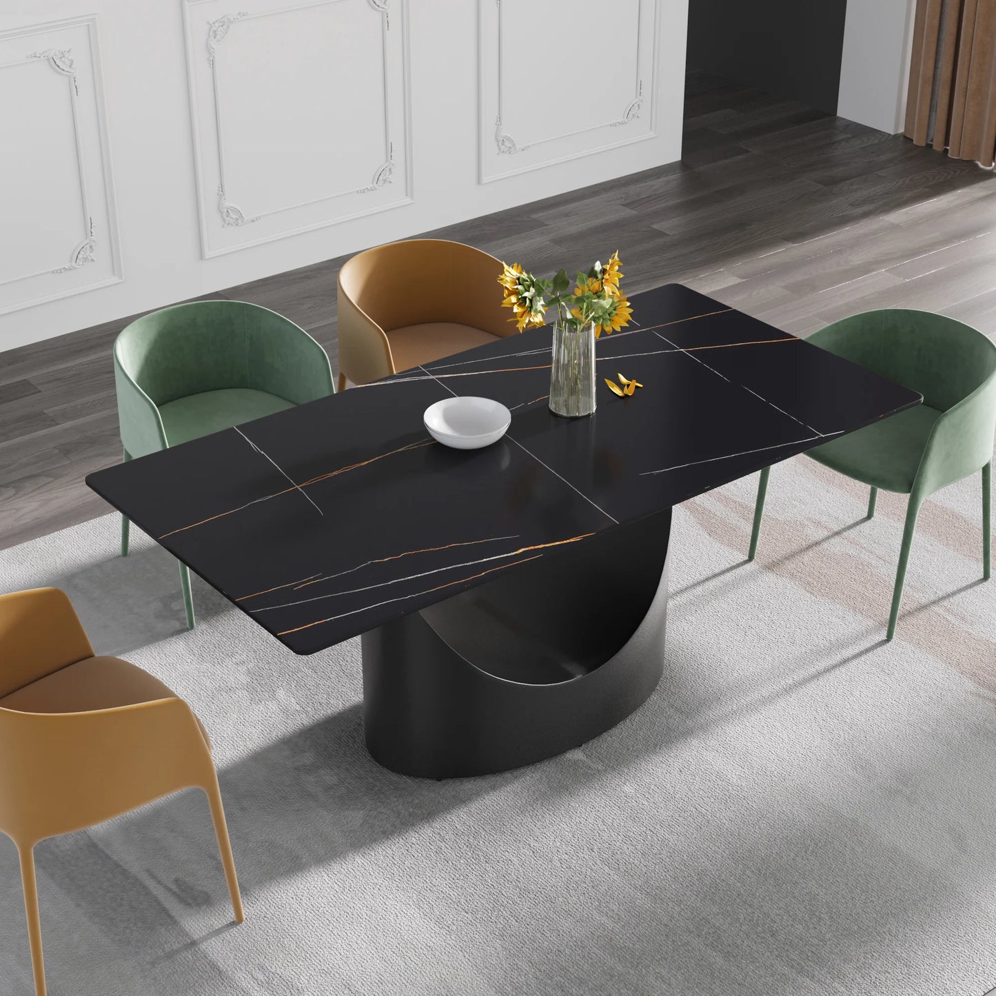 Marbella Sintered Stone Dining Table | 71" Matte Black Rectangular With Straight Edge