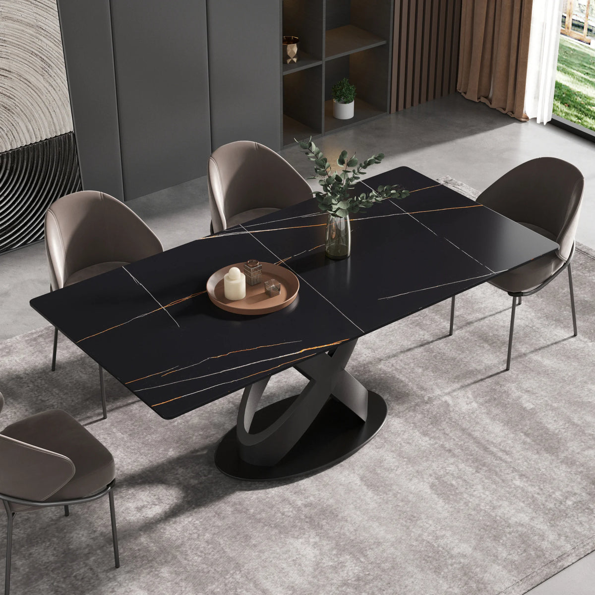 Marbella Sintered Stone Dining Table | 71" Matte Black Rectangular With Straight Edge