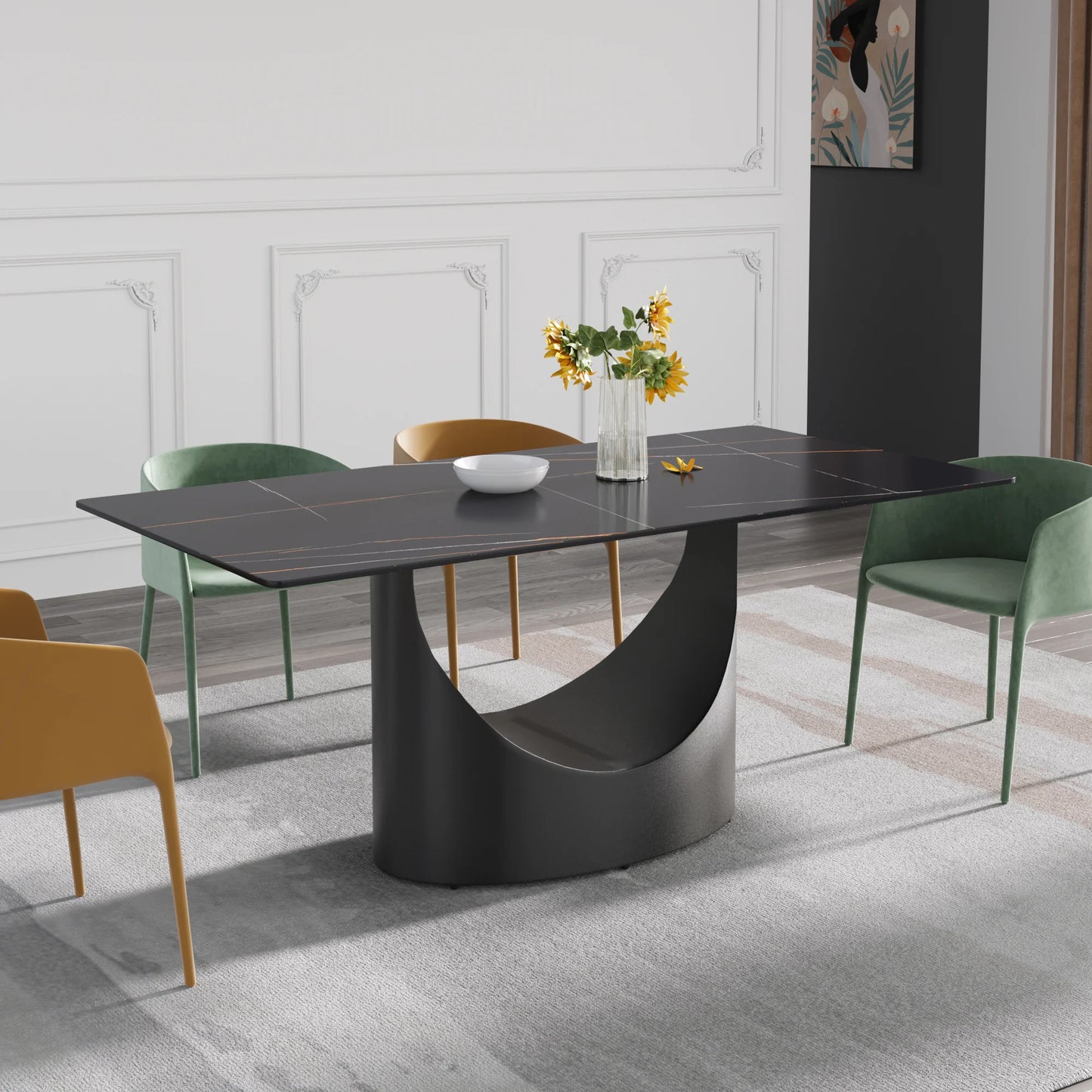 Marbella Sintered Stone Dining Table | 71" Matte Black Rectangular With Straight Edge