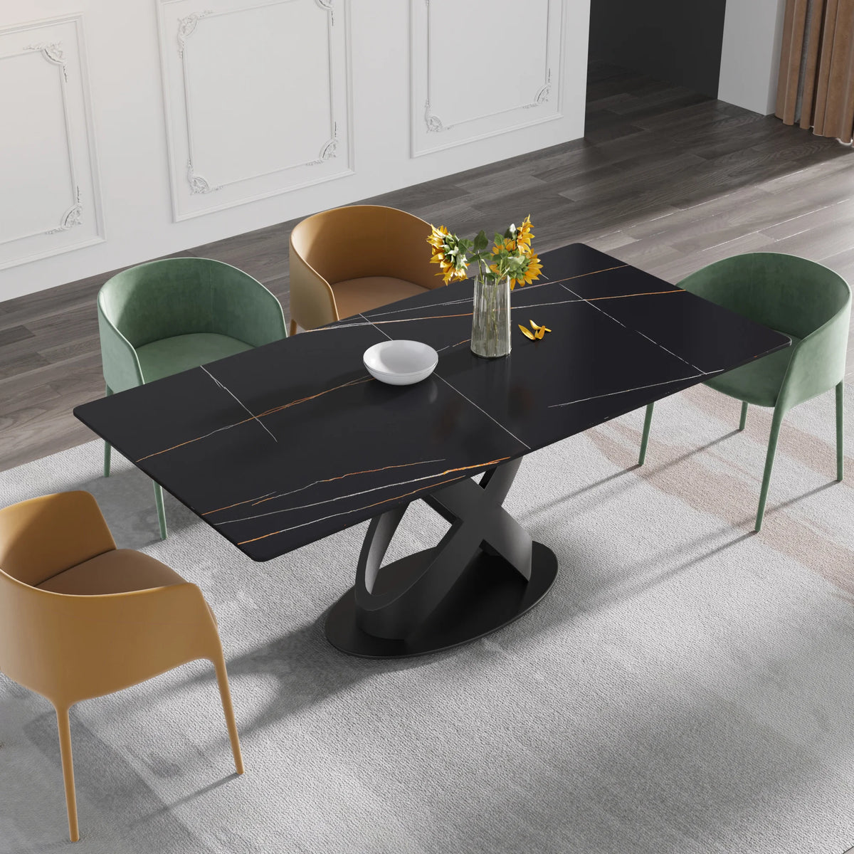 Marbella Sintered Stone Dining Table | 71" Matte Black Rectangular With Straight Edge