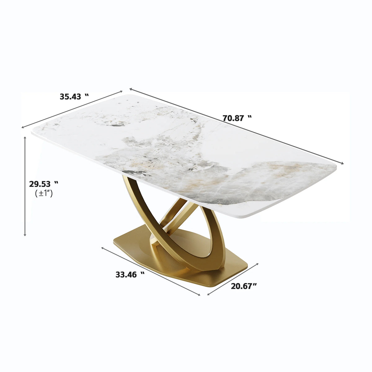 Marbella Sintered Stone Dining Table | 71" Pandora Rectangular With Curved Edge