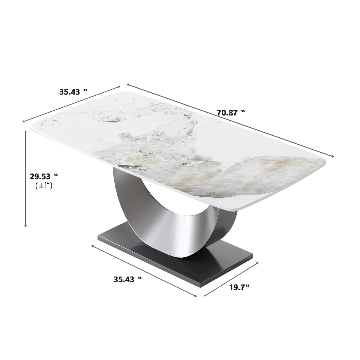Marbella Sintered Stone Dining Table | 71" Pandora Rectangular With Curved Edge