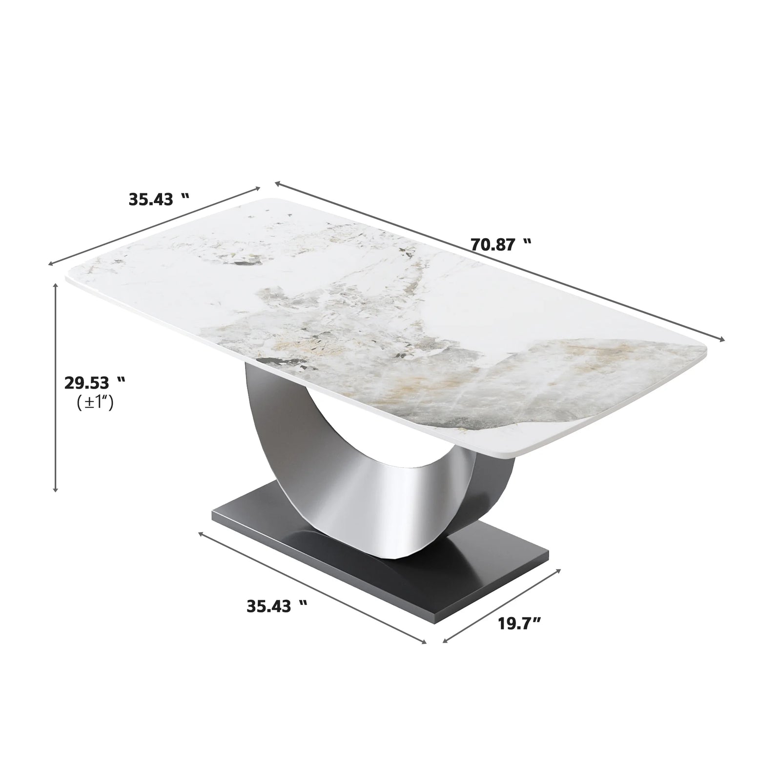 Mesa de comedor Marbella de piedra sinterizada | Pandora rectangular de 180 cm con borde curvo