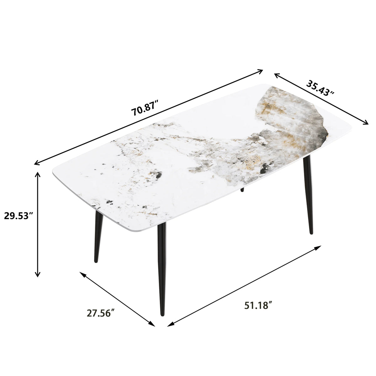 Marbella Sintered Stone Dining Table | 71" Pandora Rectangular With Curved Edge