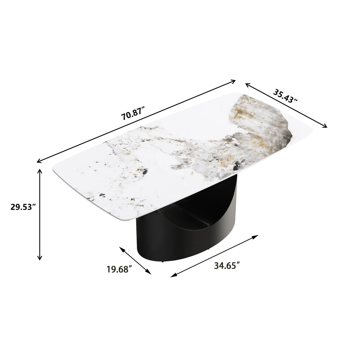 Mesa de comedor Marbella de piedra sinterizada | Pandora rectangular de 180 cm con borde curvo