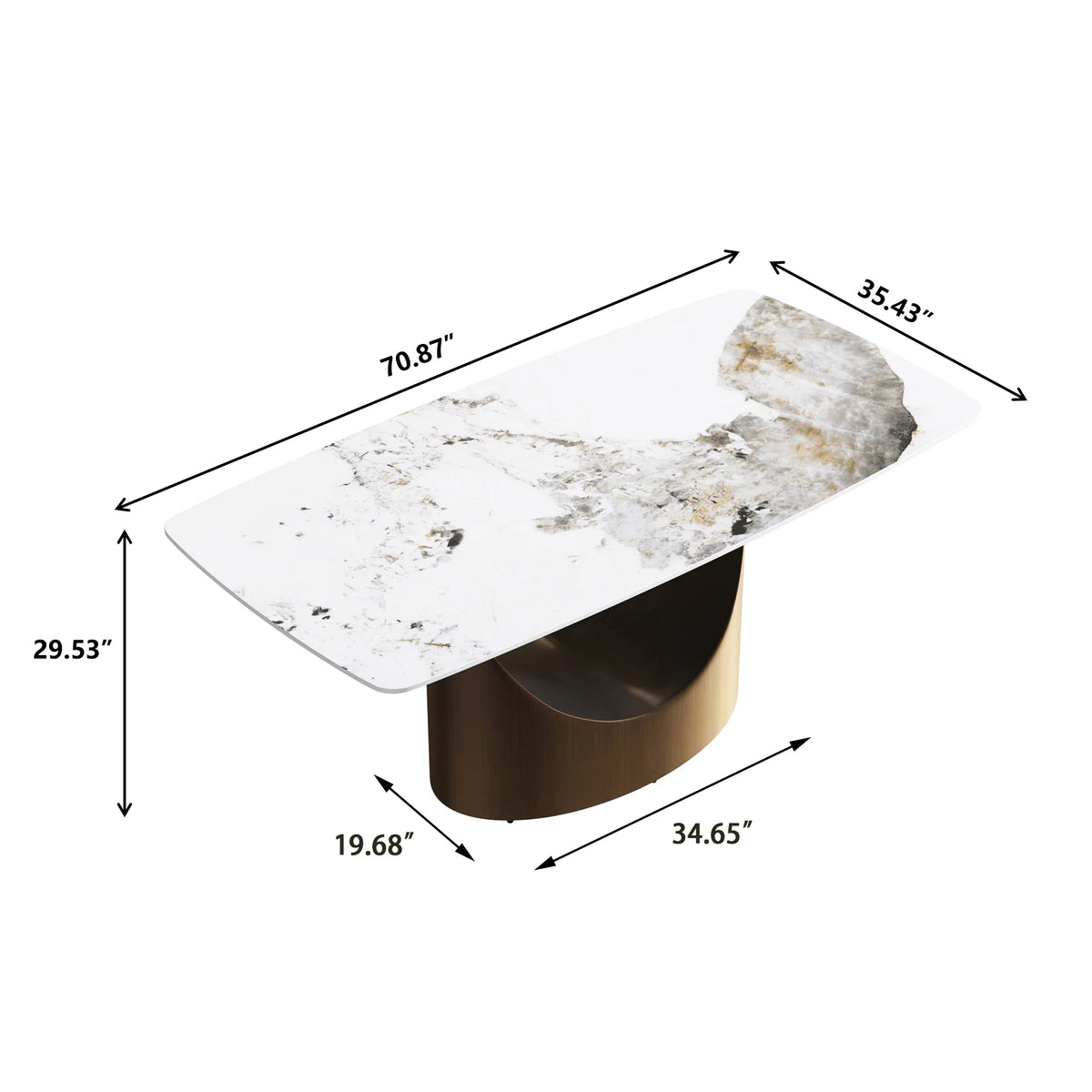 Marbella Sintered Stone Dining Table | 71" Pandora Rectangular With Curved Edge