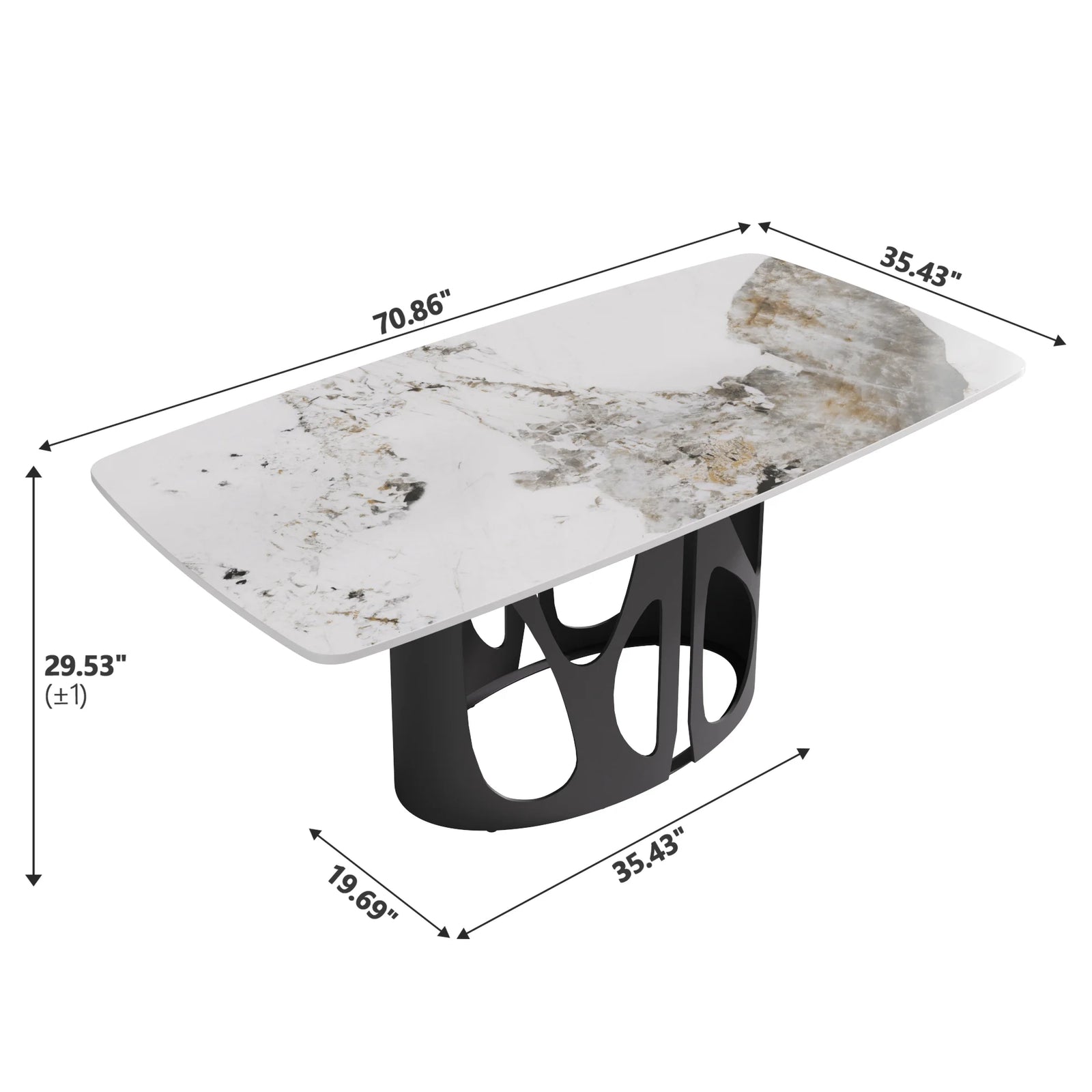 Mesa de comedor Marbella de piedra sinterizada | Pandora rectangular de 180 cm con borde curvo
