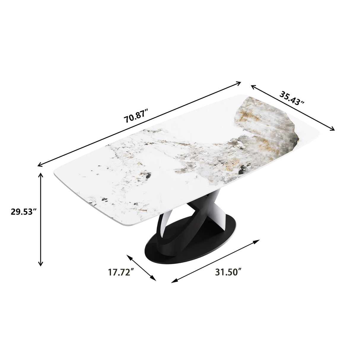 Marbella Sintered Stone Dining Table | 71" Pandora Rectangular With Curved Edge