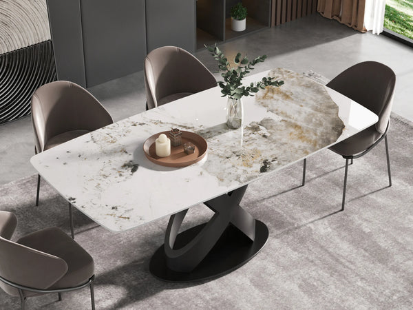 Marbella Sintered Stone Dining Table | 71" Pandora Rectangular With Curved Edge