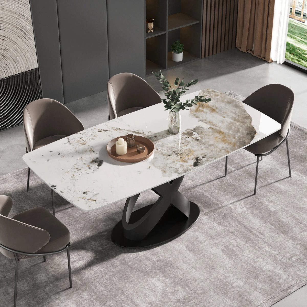 Marbella Sintered Stone Dining Table | 71" Pandora Rectangular With Curved Edge