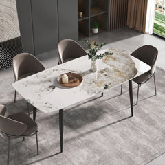 Marbella Sintered Stone Dining Table | 71" Pandora Rectangular With Curved Edge