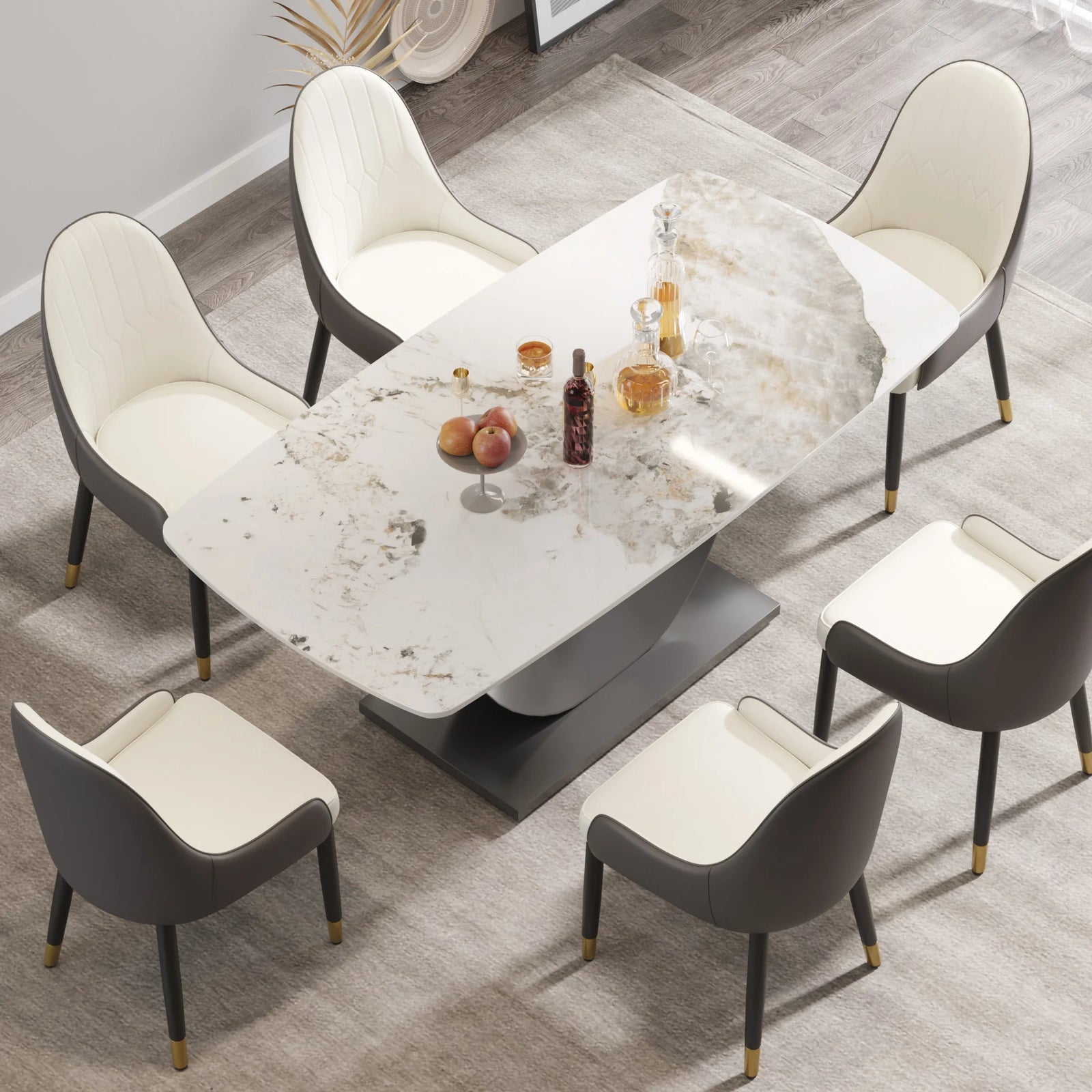 Mesa de comedor Marbella de piedra sinterizada | Pandora rectangular de 180 cm con borde curvo