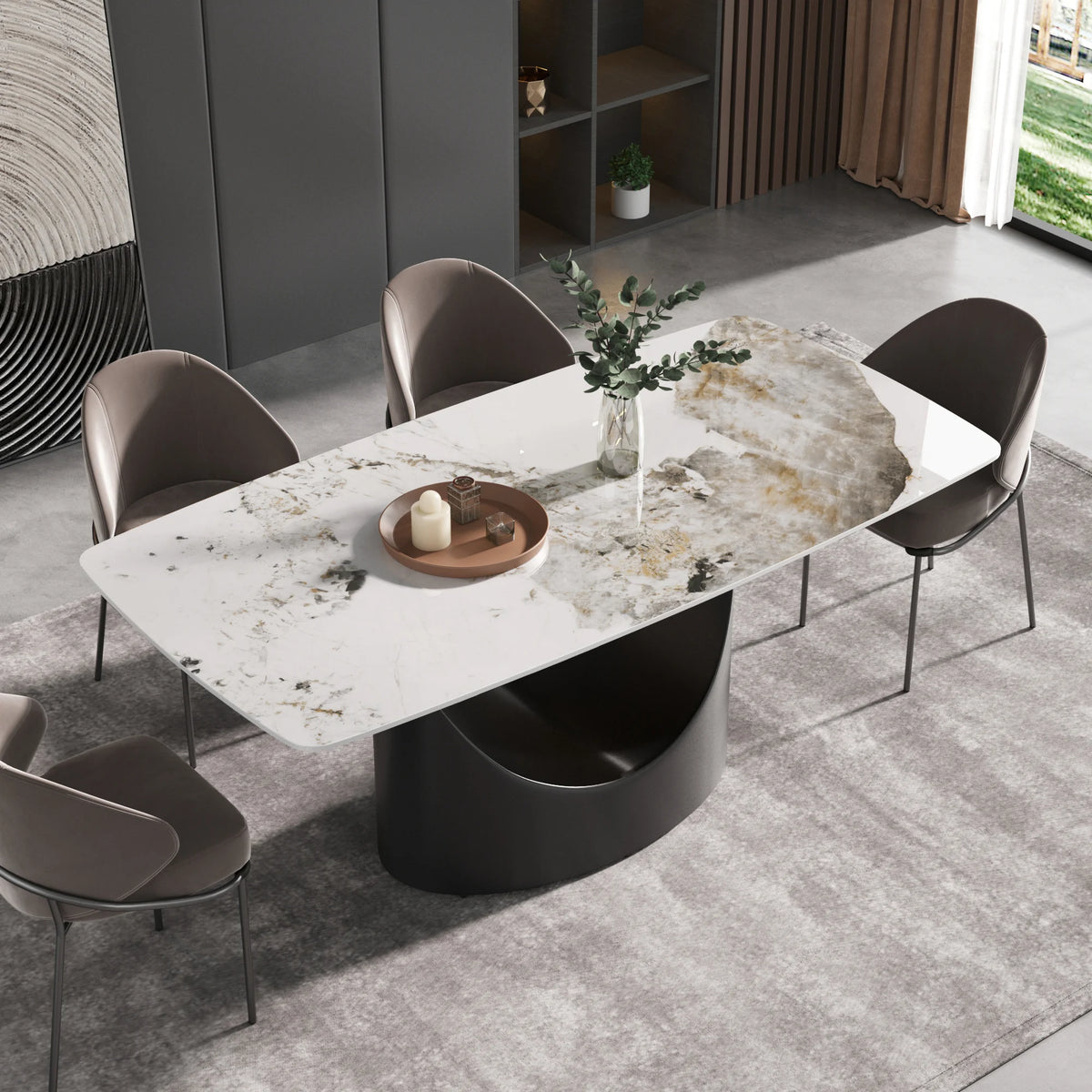 Mesa de comedor Marbella de piedra sinterizada | Pandora rectangular de 180 cm con borde curvo