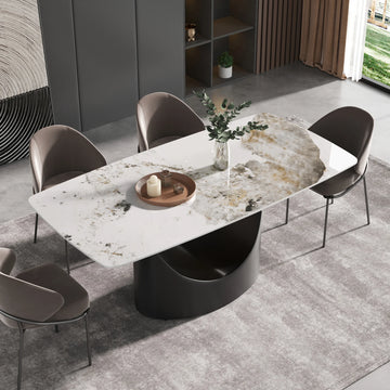 Mesa de comedor Marbella de piedra sinterizada | Pandora rectangular de 180 cm con borde curvo