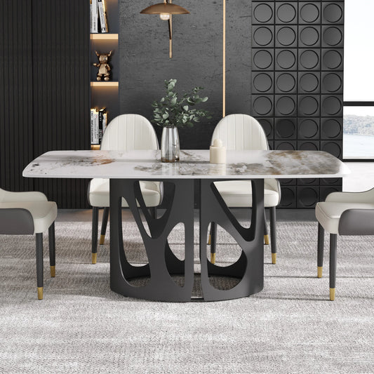 Marbella Sintered Stone Dining Table | 71" Pandora Rectangular With Curved Edge