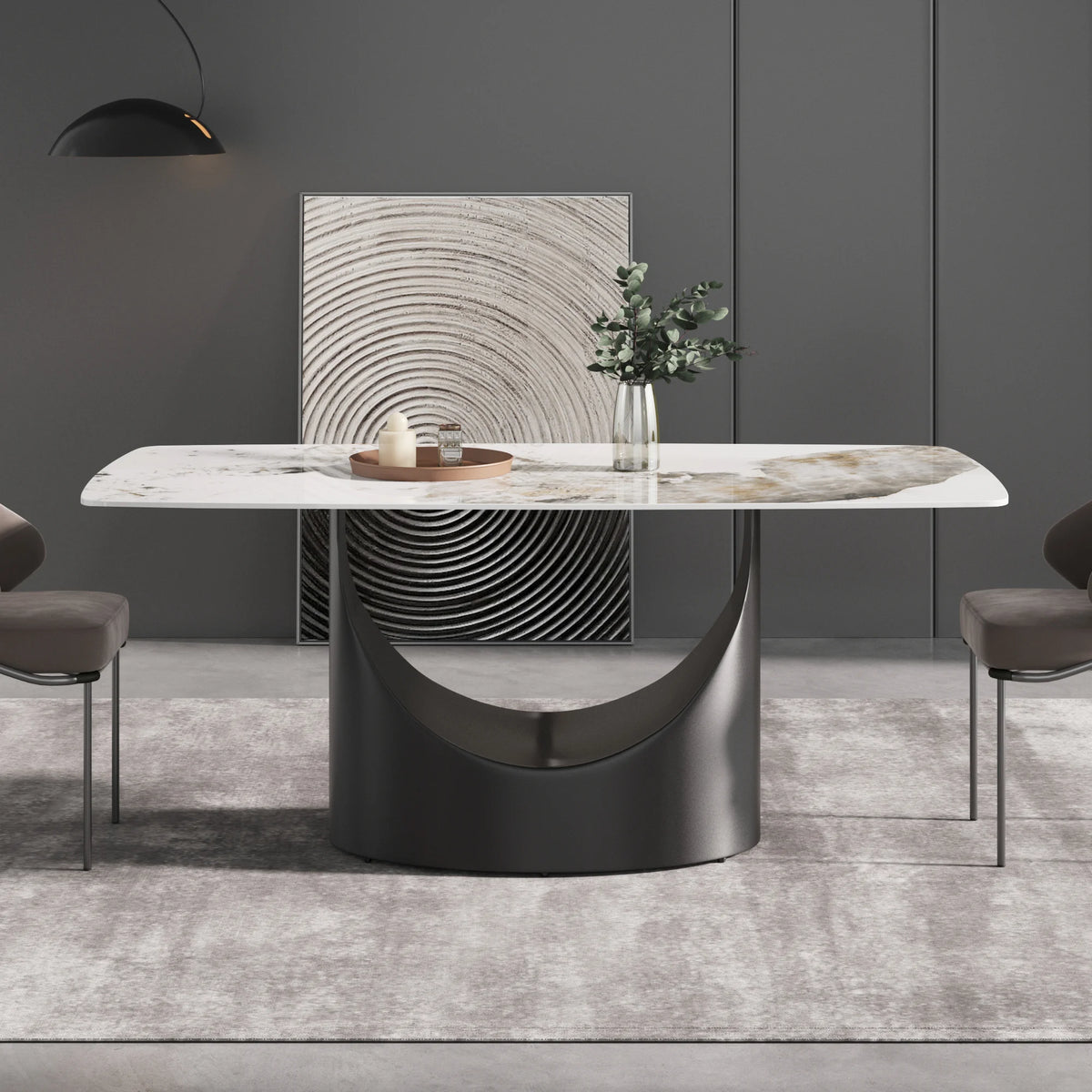 Mesa de comedor Marbella de piedra sinterizada | Pandora rectangular de 180 cm con borde curvo