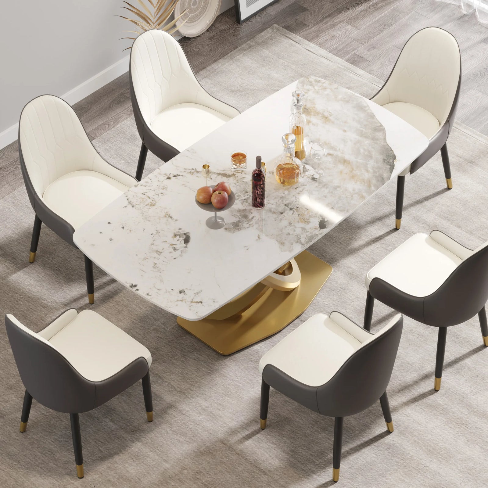 Mesa de comedor Marbella de piedra sinterizada | Pandora rectangular de 180 cm con borde curvo