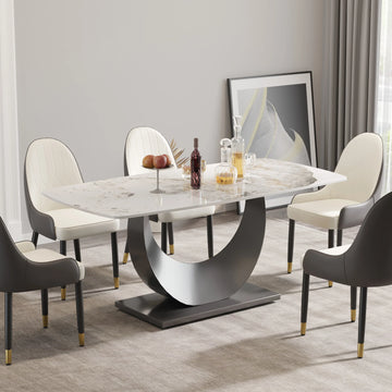 Mesa de comedor Marbella de piedra sinterizada | Pandora rectangular de 180 cm con borde curvo
