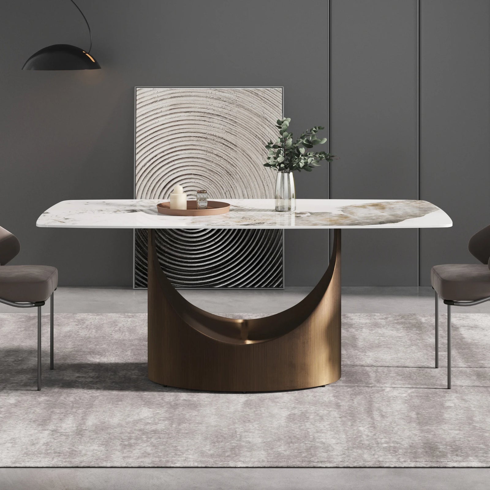 Mesa de comedor Marbella de piedra sinterizada | Pandora rectangular de 180 cm con borde curvo