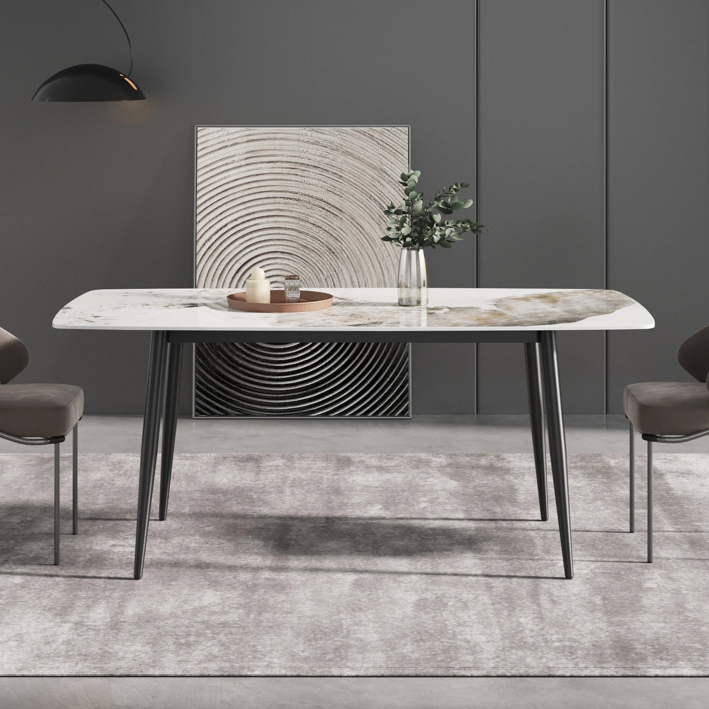 Marbella Sintered Stone Dining Table | 71" Pandora Rectangular With Curved Edge