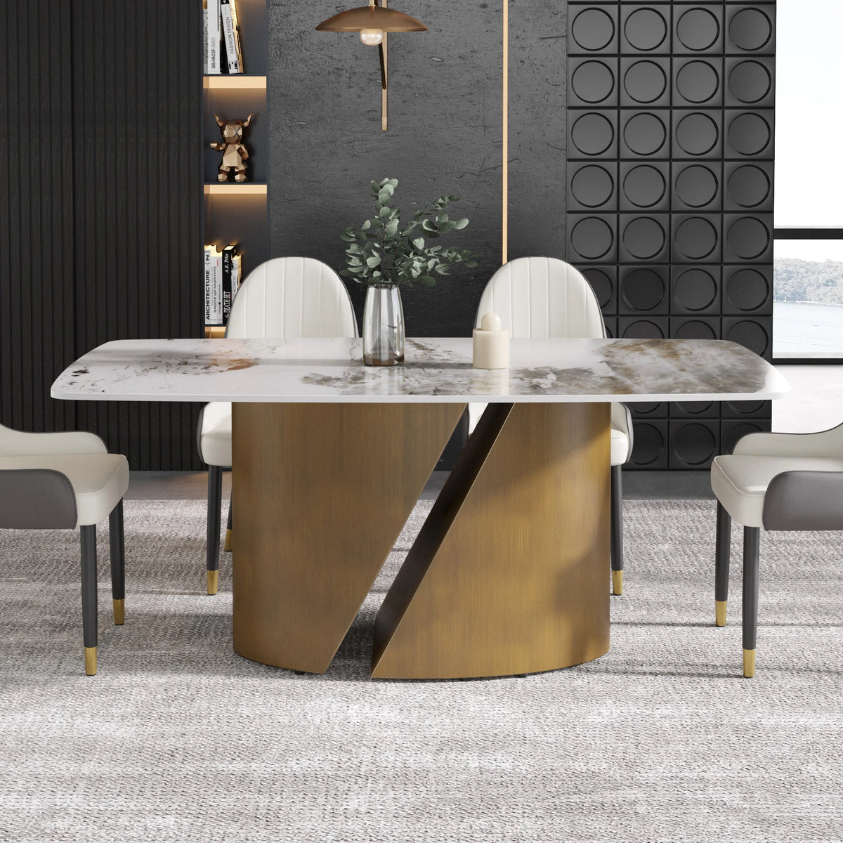 Marbella Sintered Stone Dining Table | 71" Pandora Rectangular With Curved Edge