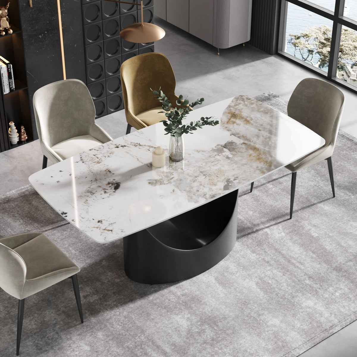Mesa de comedor Marbella de piedra sinterizada | Pandora rectangular de 180 cm con borde curvo