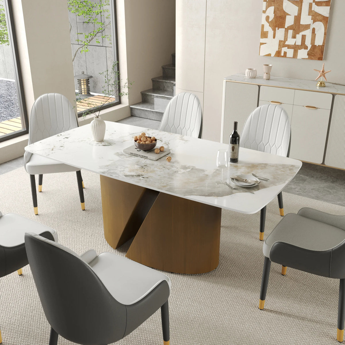 Marbella Sintered Stone Dining Table | 71" Pandora Rectangular With Curved Edge