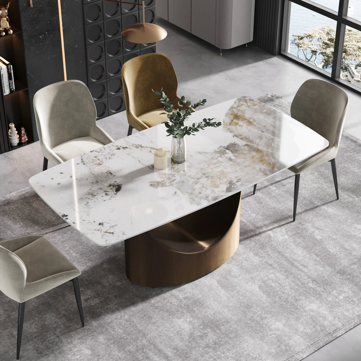 Marbella Sintered Stone Dining Table | 71" Pandora Rectangular With Curved Edge