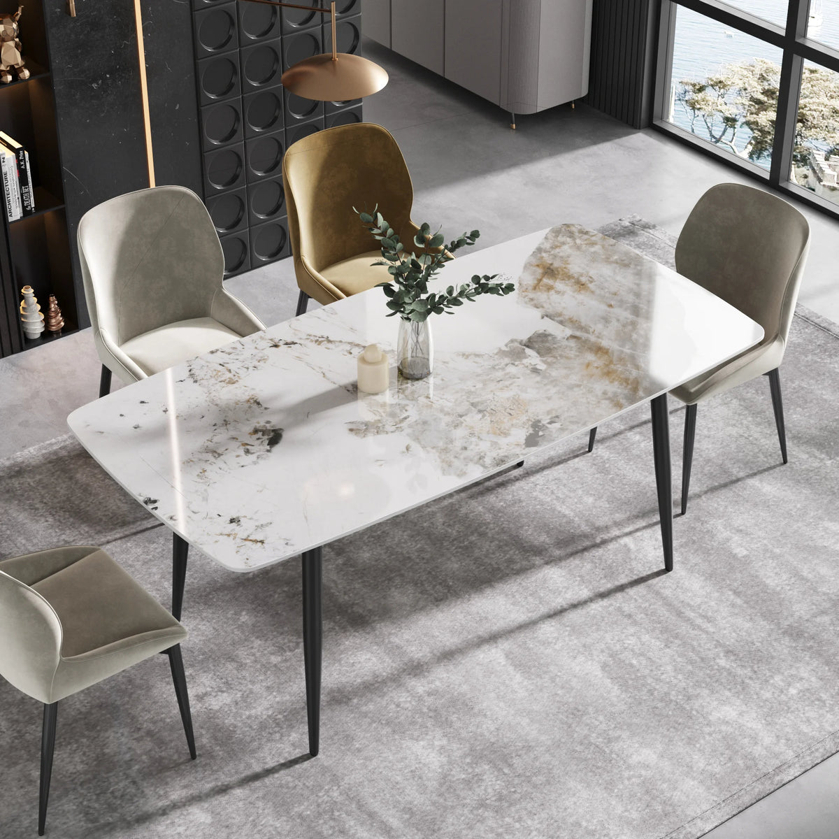 Marbella Sintered Stone Dining Table | 71" Pandora Rectangular With Curved Edge