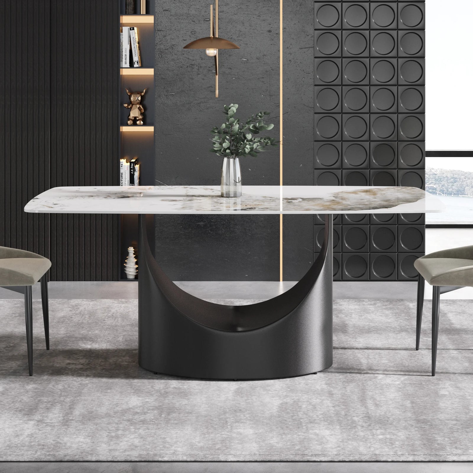 Mesa de comedor Marbella de piedra sinterizada | Pandora rectangular de 180 cm con borde curvo