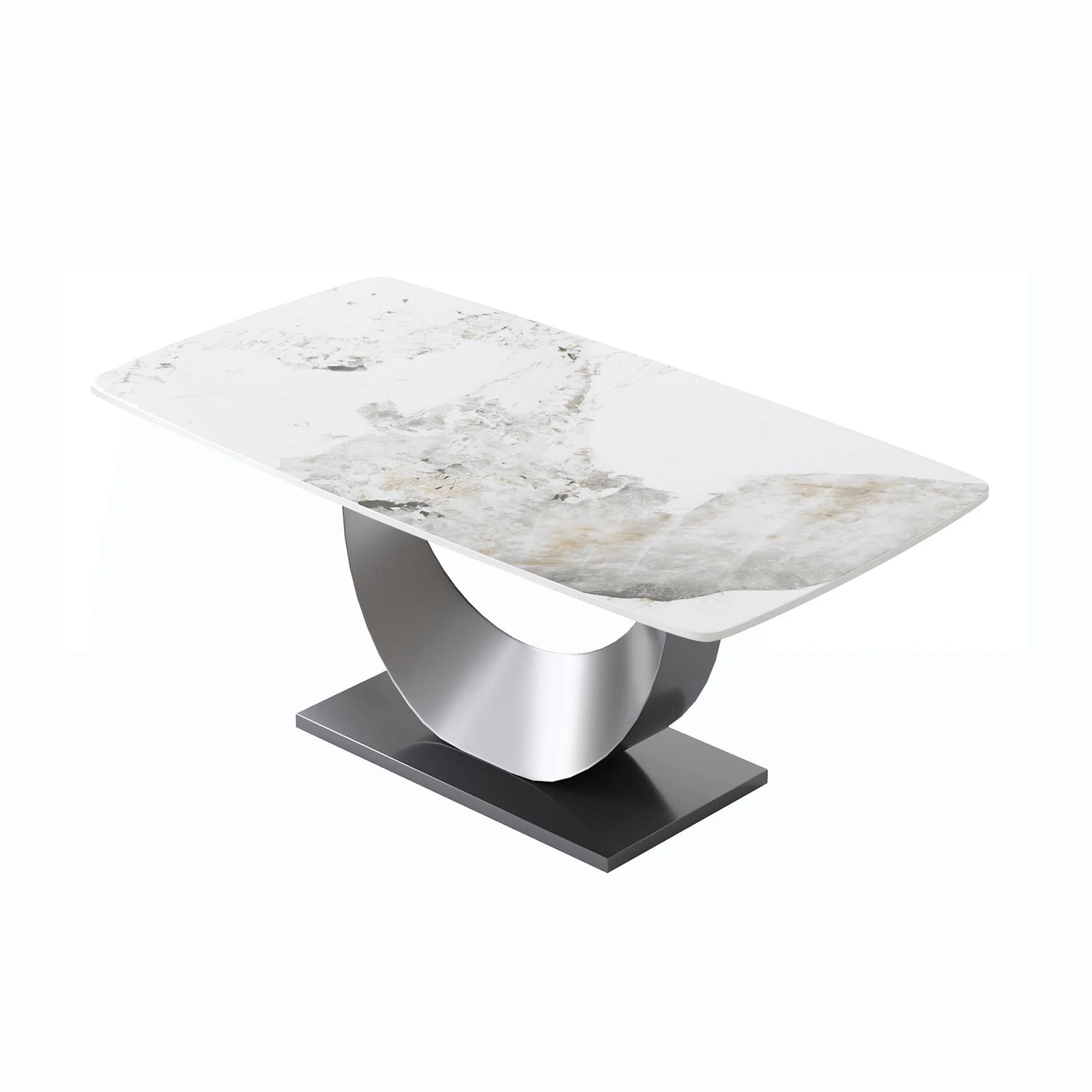 Mesa de comedor Marbella de piedra sinterizada | Pandora rectangular de 180 cm con borde curvo