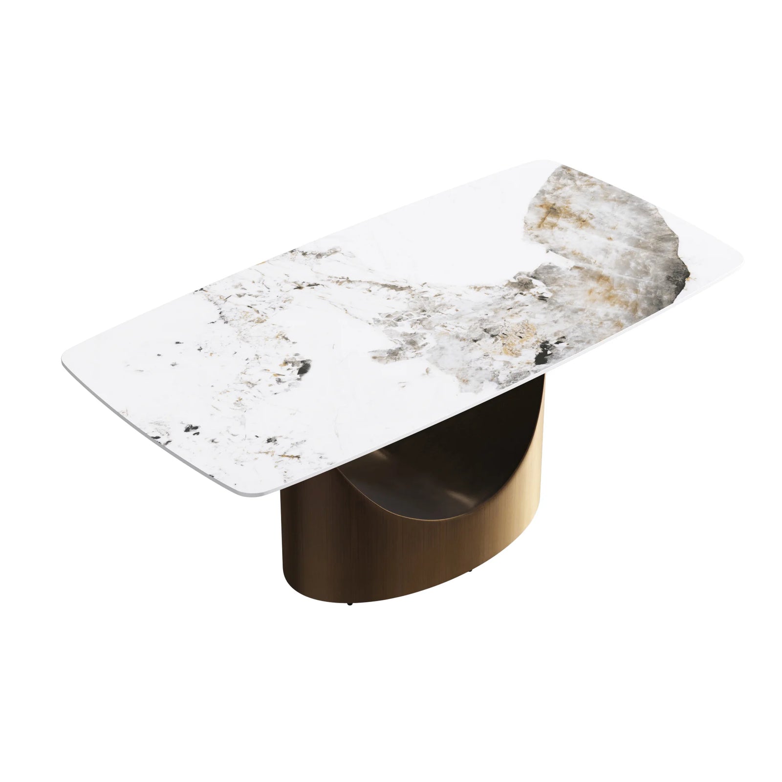 Mesa de comedor Marbella de piedra sinterizada | Pandora rectangular de 180 cm con borde curvo