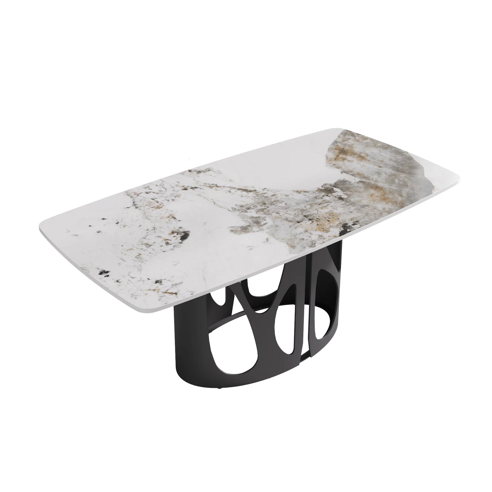Mesa de comedor Marbella de piedra sinterizada | Pandora rectangular de 180 cm con borde curvo