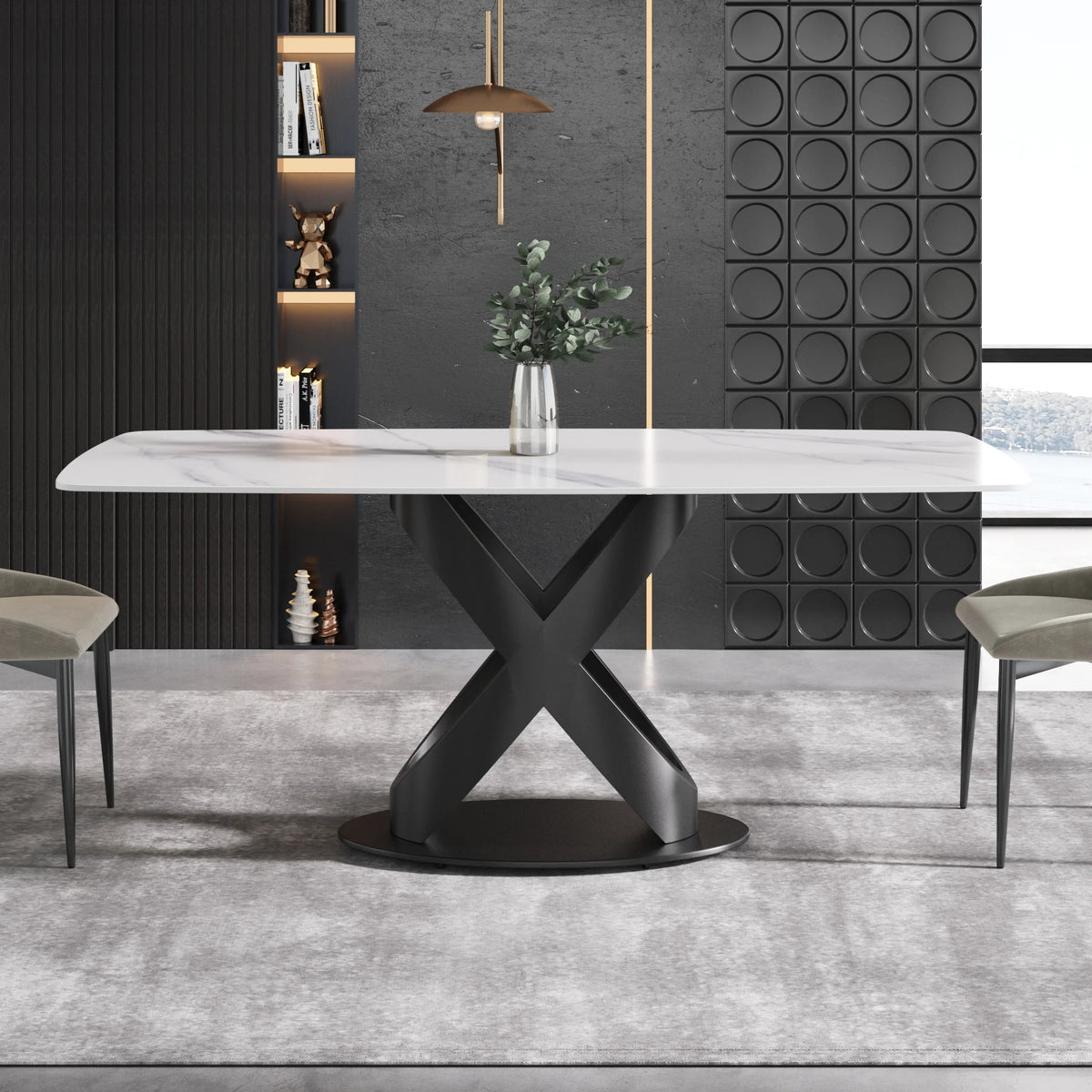 Marbella Sintered Stone Dining Table | 71" White Gloss Rectangular With Curved Edge