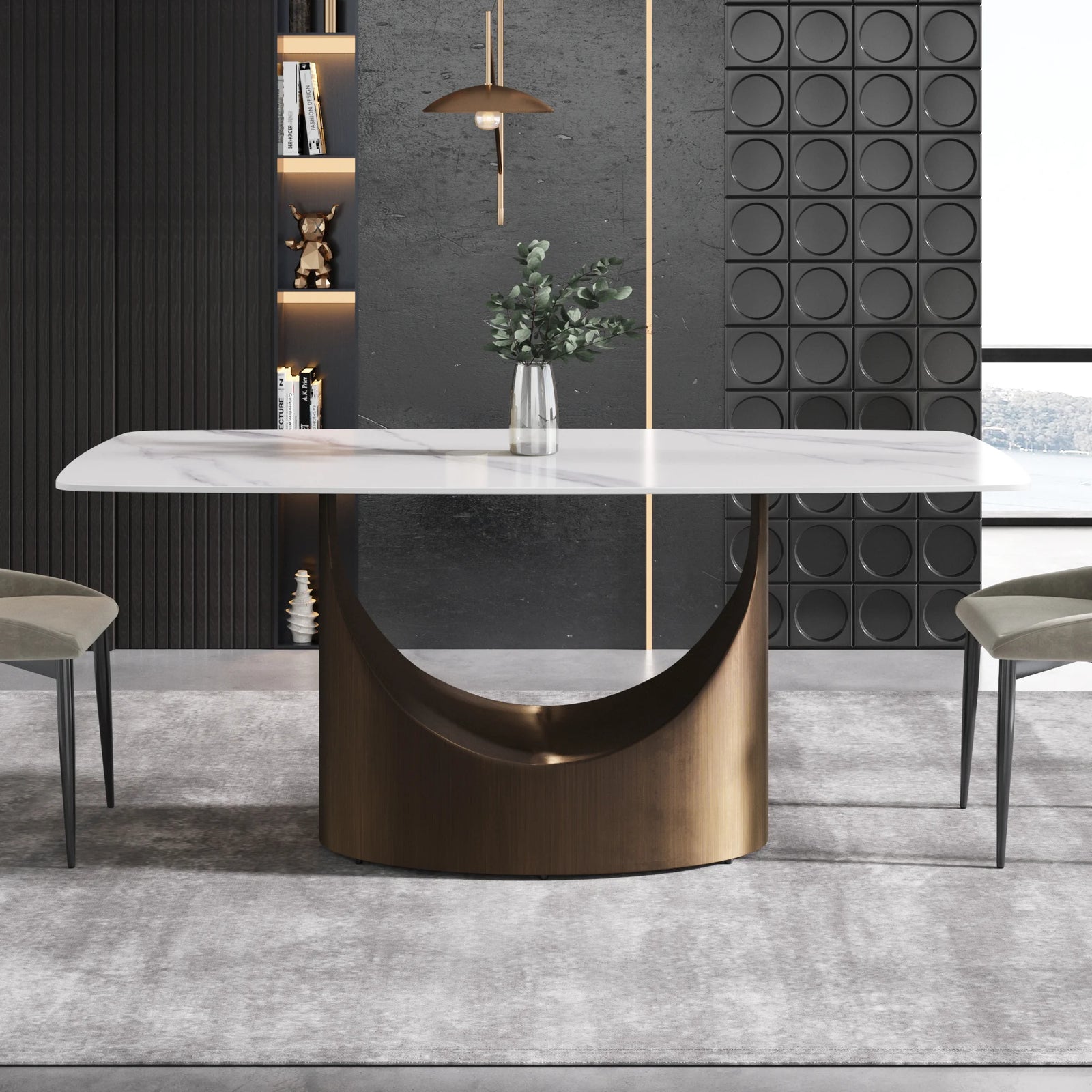 Marbella Sintered Stone Dining Table | 71" White Gloss Rectangular With Curved Edge