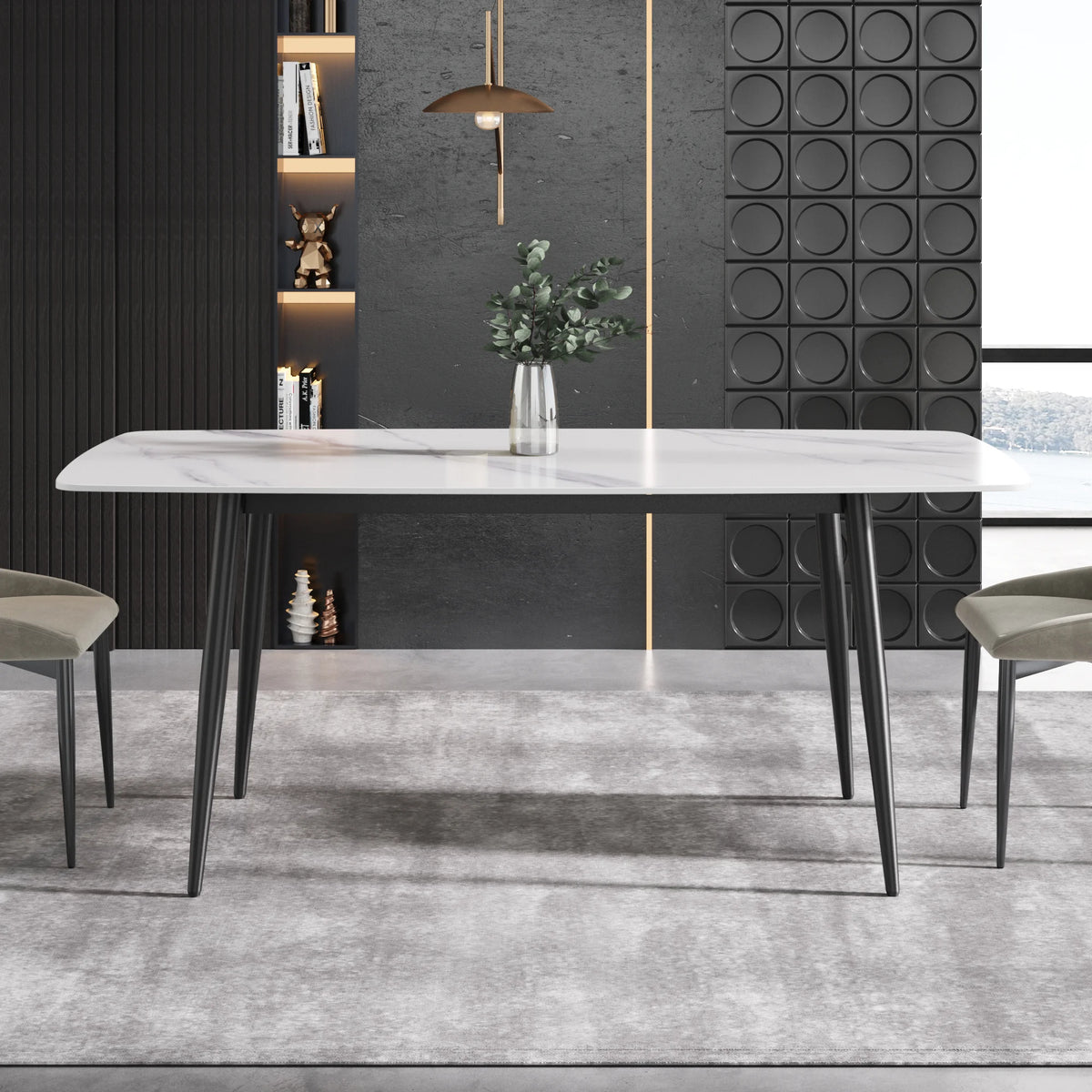 Marbella Sintered Stone Dining Table | 71" White Gloss Rectangular With Curved Edge