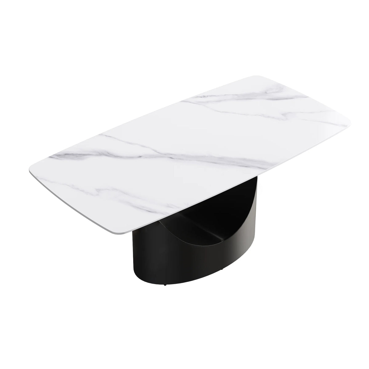 Mesa de comedor Marbella de piedra sinterizada | Rectangular, blanca brillante, de 180 cm con borde curvo