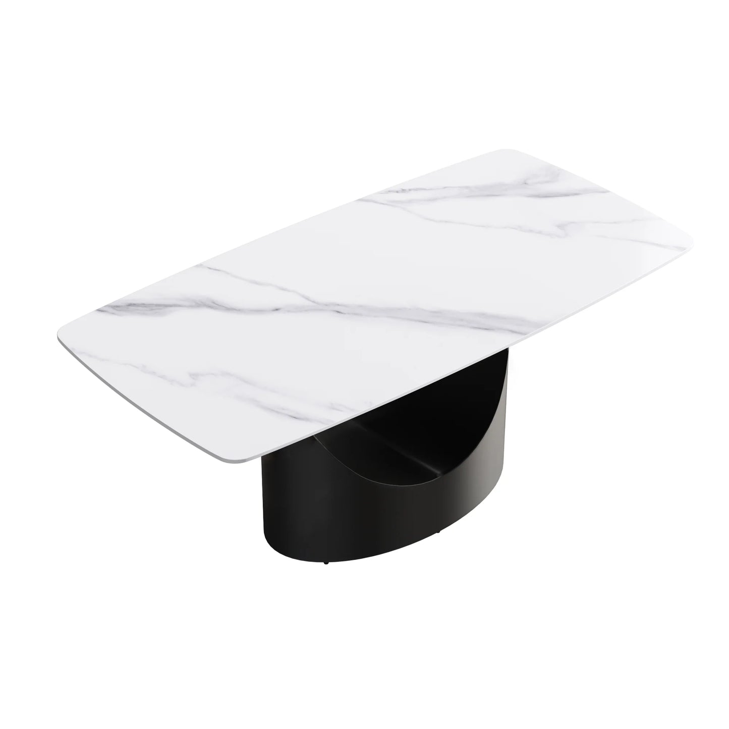 Marbella Sintered Stone Dining Table | 71" White Gloss Rectangular With Curved Edge