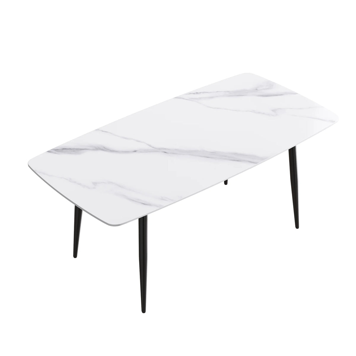 Marbella Sintered Stone Dining Table | 71" White Gloss Rectangular With Curved Edge
