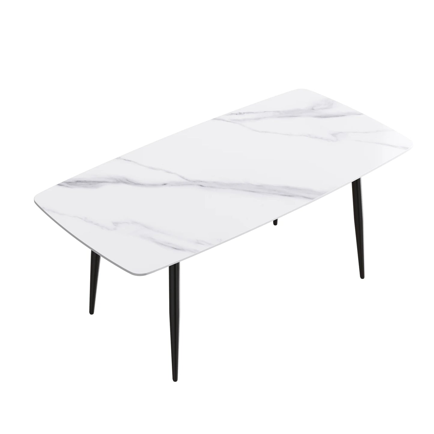 Marbella Sintered Stone Dining Table | 71" White Gloss Rectangular With Curved Edge