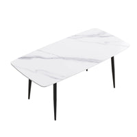 Marbella Sintered Stone Dining Table | 71" White Gloss Rectangular With Curved Edge