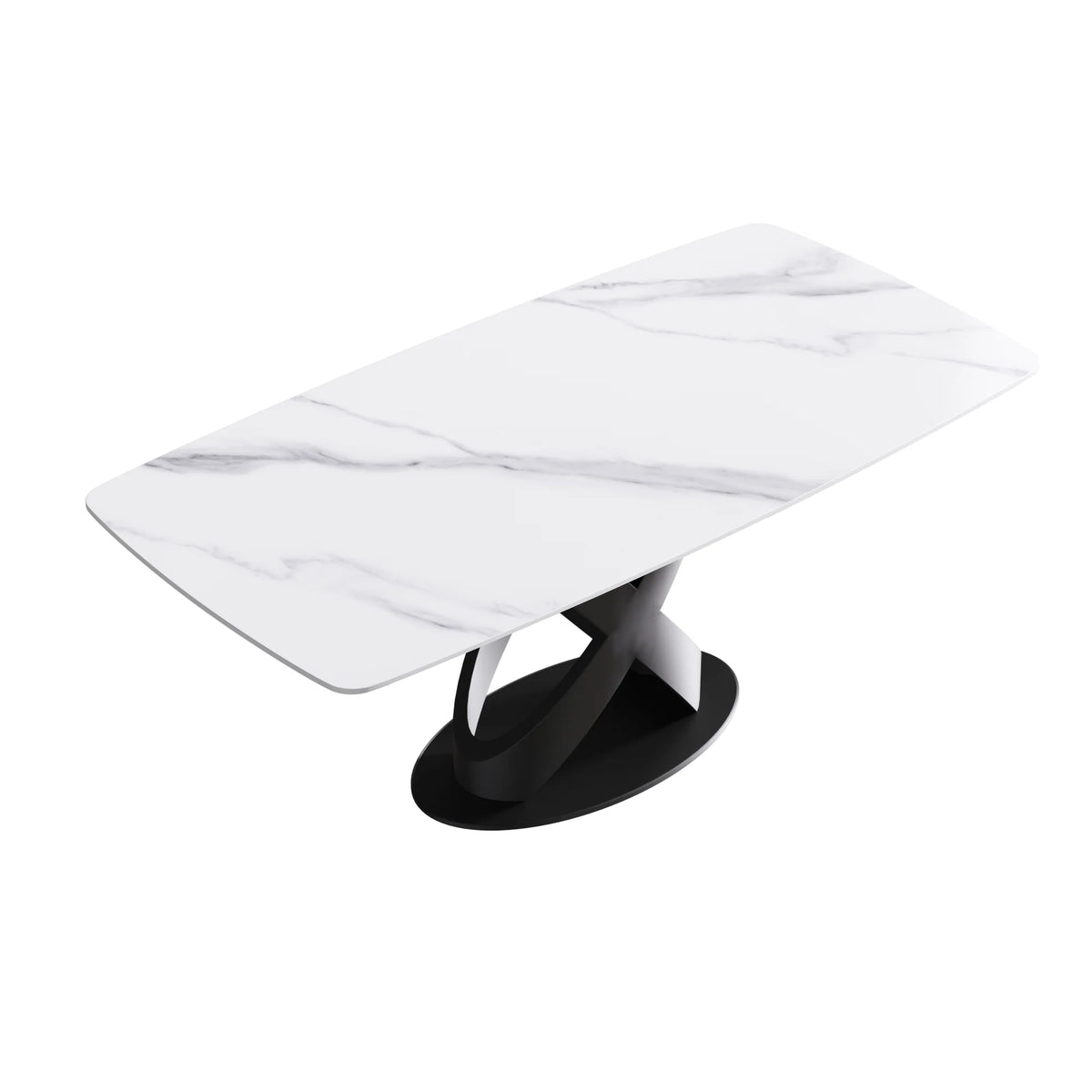 Marbella Sintered Stone Dining Table | 71" White Gloss Rectangular With Curved Edge