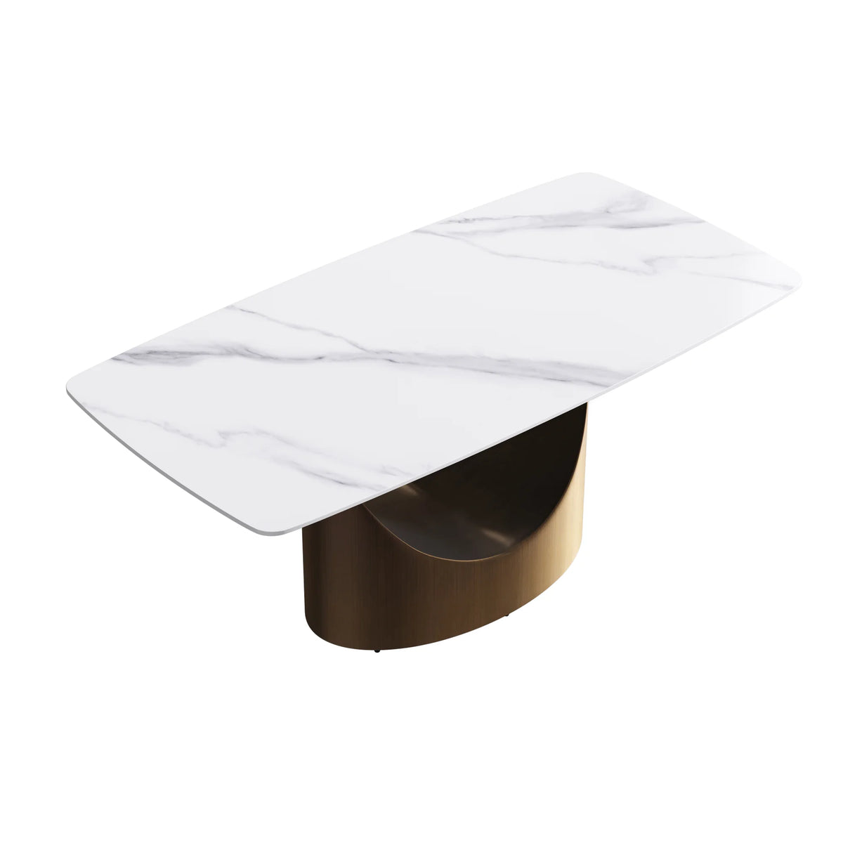 Marbella Sintered Stone Dining Table | 71" White Gloss Rectangular With Curved Edge