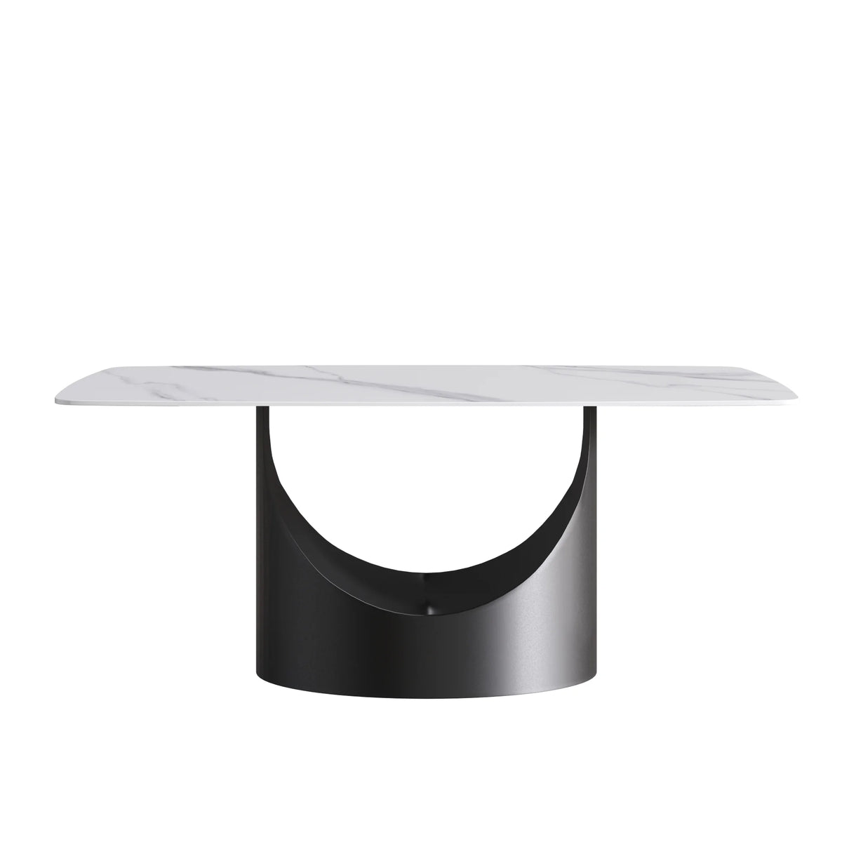 Mesa de comedor Marbella de piedra sinterizada | Rectangular, blanca brillante, de 180 cm con borde curvo