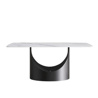 Marbella Sintered Stone Dining Table | 71" White Gloss Rectangular With Curved Edge