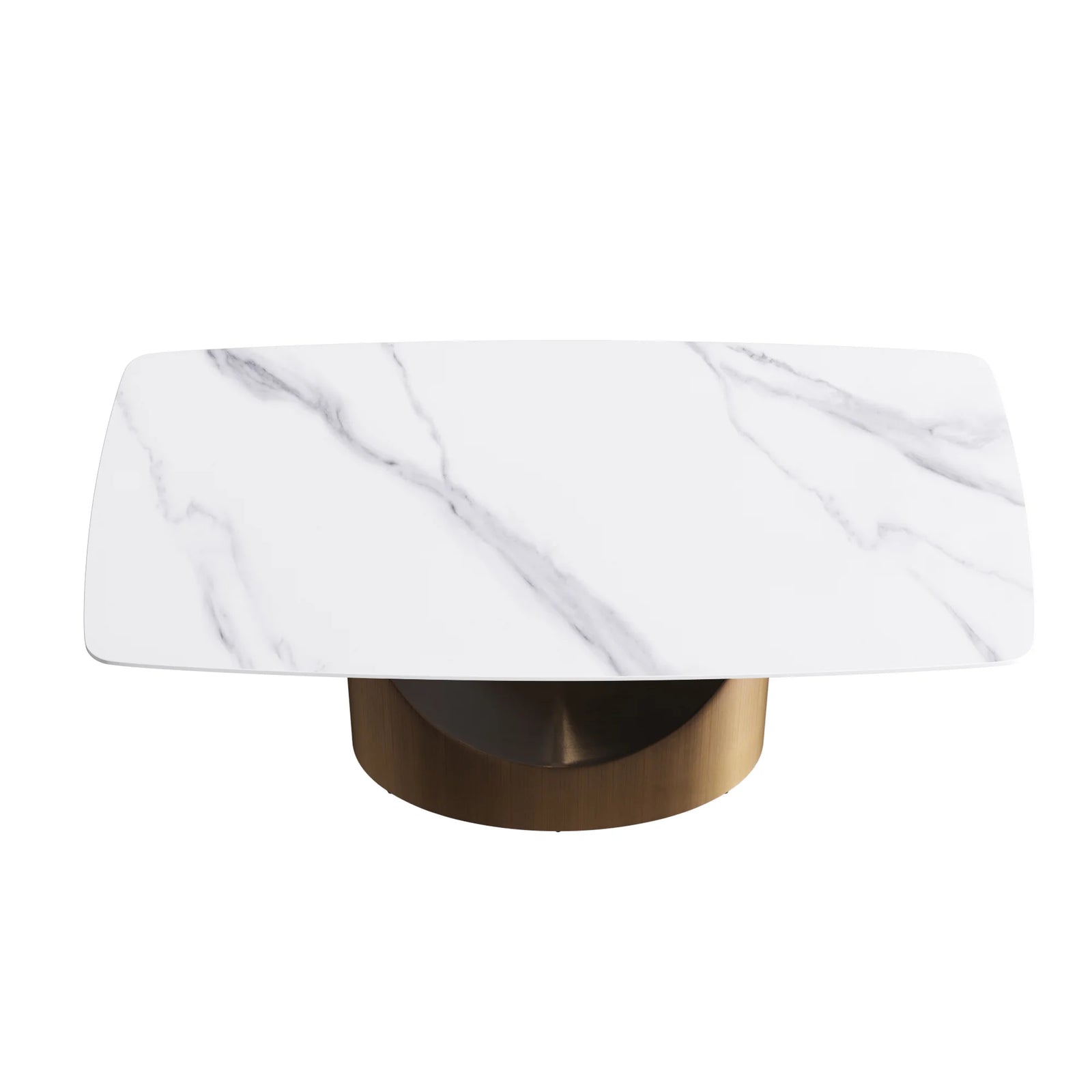 Marbella Sintered Stone Dining Table | 71" White Gloss Rectangular With Curved Edge