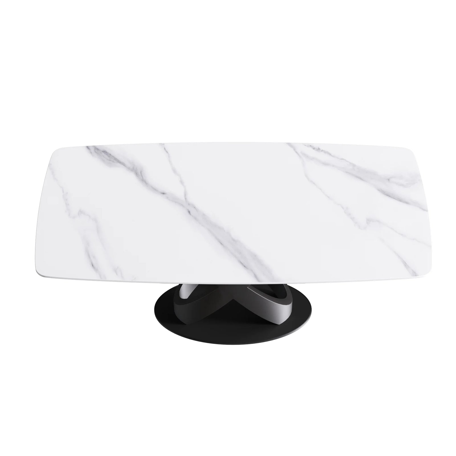 Marbella Sintered Stone Dining Table | 71" White Gloss Rectangular With Curved Edge