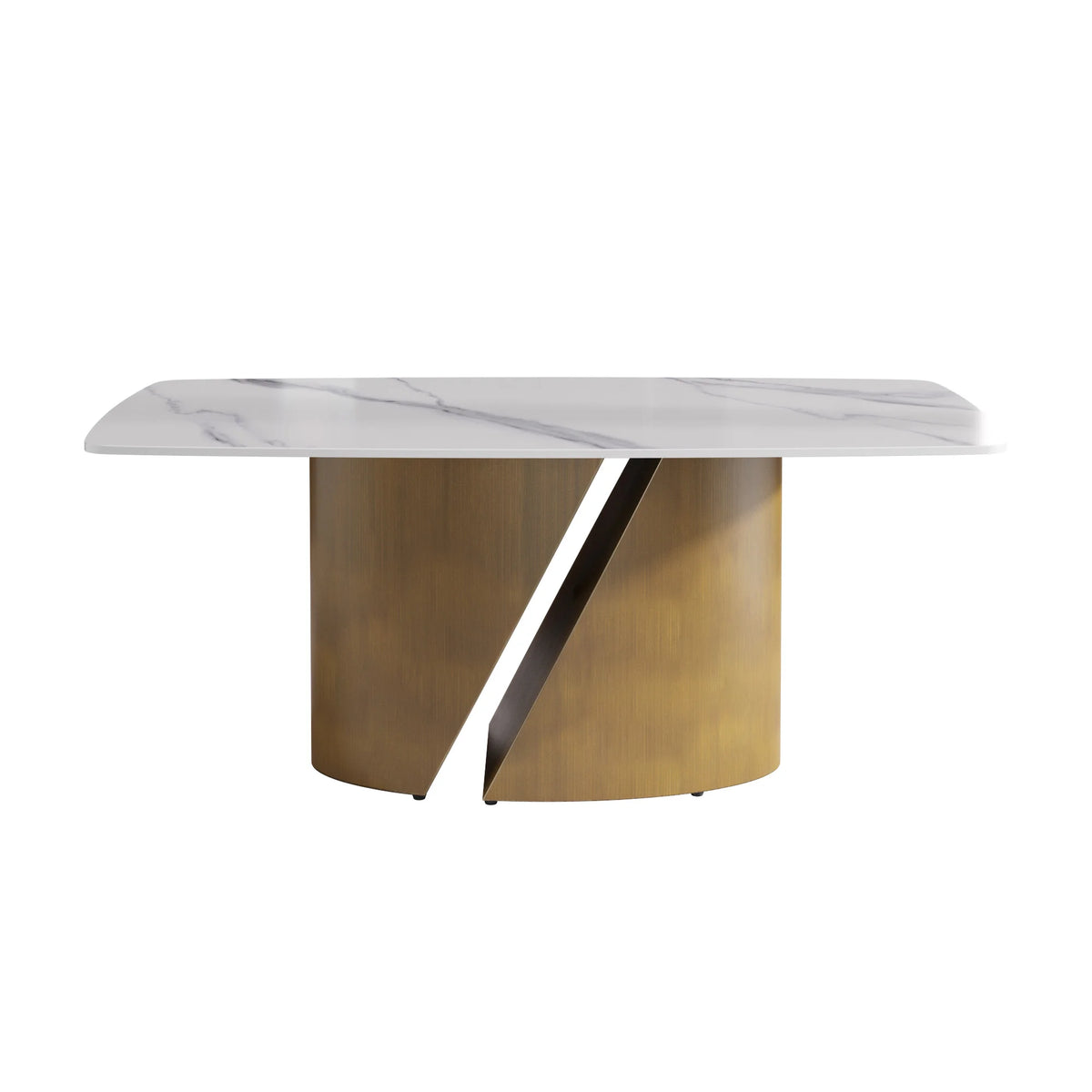 Marbella Sintered Stone Dining Table | 71" White Gloss Rectangular With Curved Edge