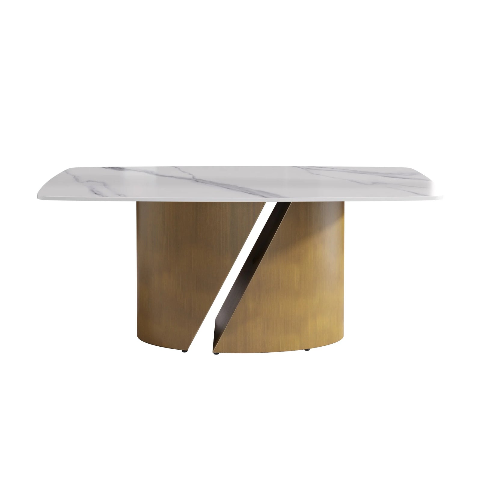 Marbella Sintered Stone Dining Table | 71" White Gloss Rectangular With Curved Edge