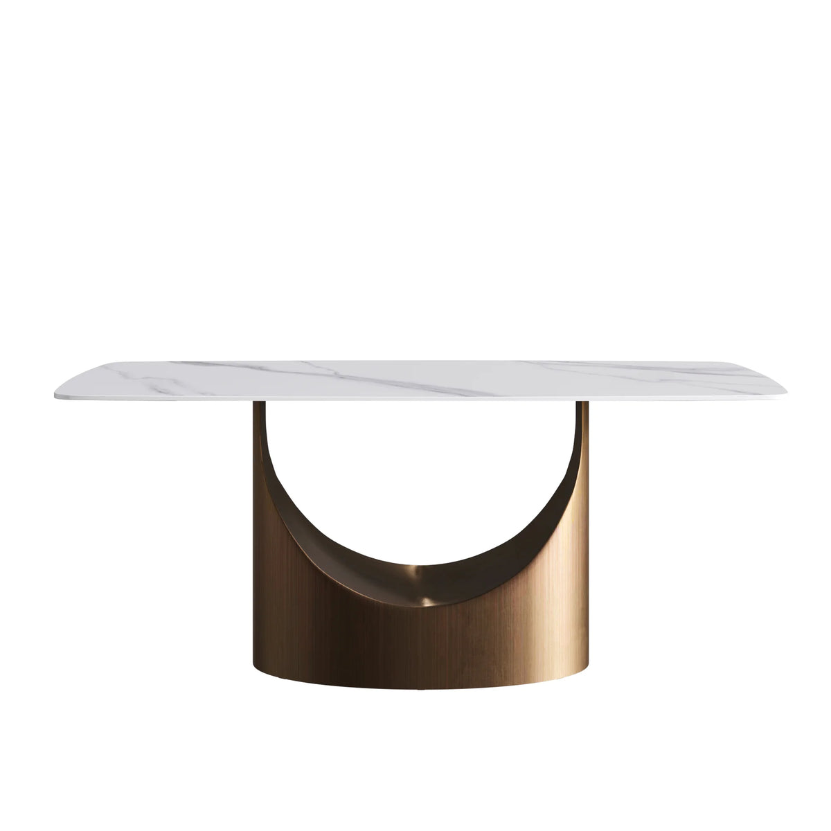Marbella Sintered Stone Dining Table | 71" White Gloss Rectangular With Curved Edge